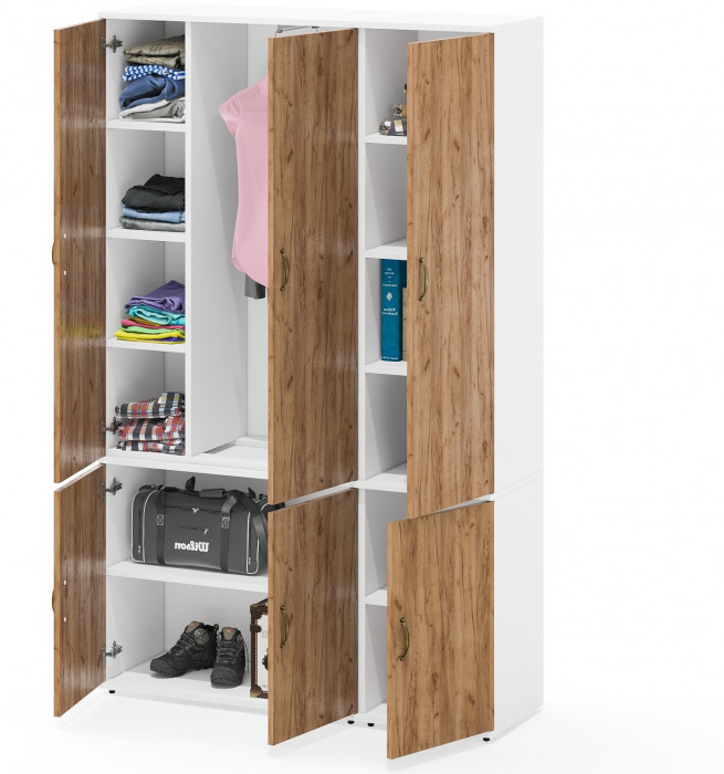 Лидер-8 Модуль Пенал МД 22Б + Шкаф МД 20Б, белый шагрень/крафт золото