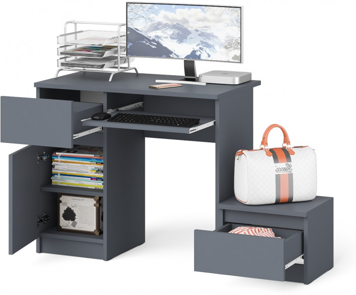 Мори компьютерный стол МС-1 левый + Тумба ТМП400.1, графит
