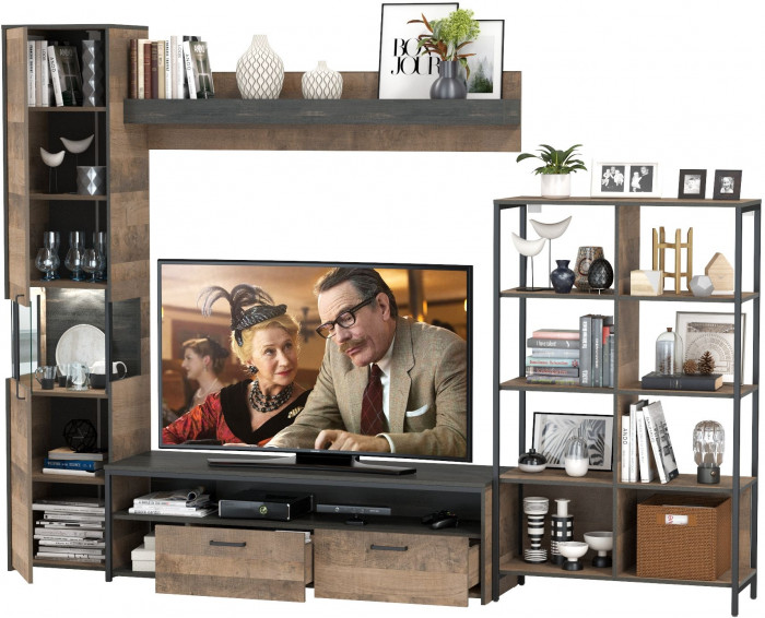 Трувор Гостиная 015, цвет дуб гранж песочный/интра, ШхГхВ 284,6х45,4х210 см., универсальная сборка