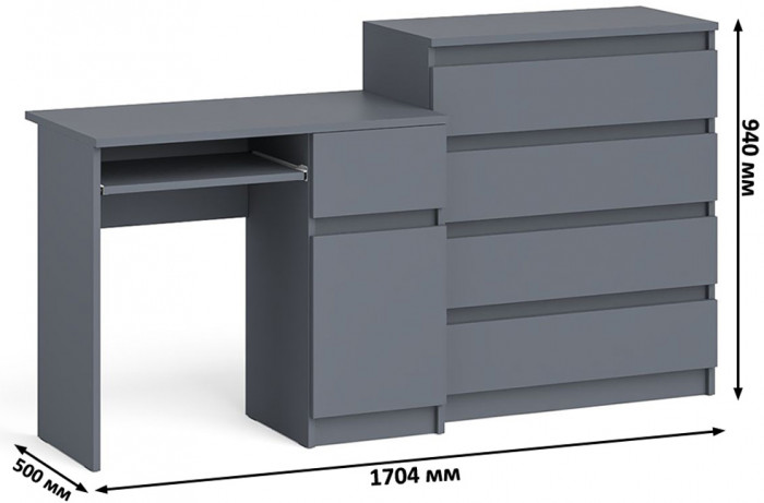 Мори Стол компьютерный МС-1 правый + Комод МК800.4, цвет графит, ШхГхВ 170,4х50х94 см., выдвижной ящик справа, НЕ универсальная сборка