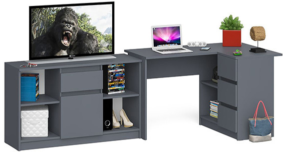 Мори Стол компьютерный МС-16 правый + Тумба МТВ1204.1, цвет графит, ШхГхВ 244,8х84,9х76,6 см., выдвижные ящики справа, НЕ универсальная сборка