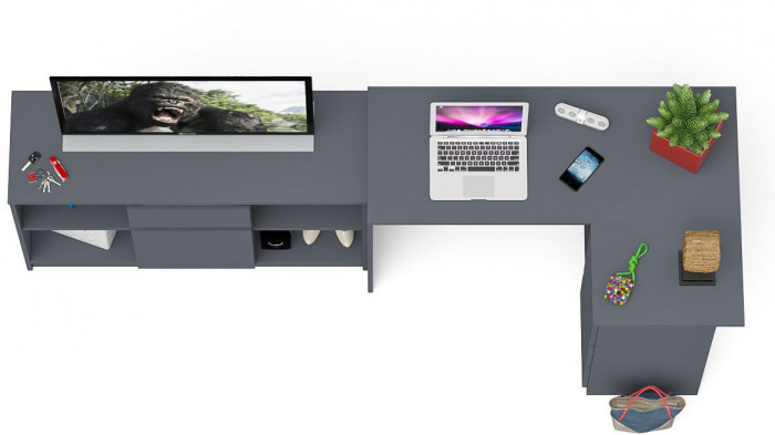 Мори Стол компьютерный МС-16 правый + Тумба МТВ1204.1, цвет графит, ШхГхВ 244,8х84,9х76,6 см., выдвижные ящики справа, НЕ универсальная сборка