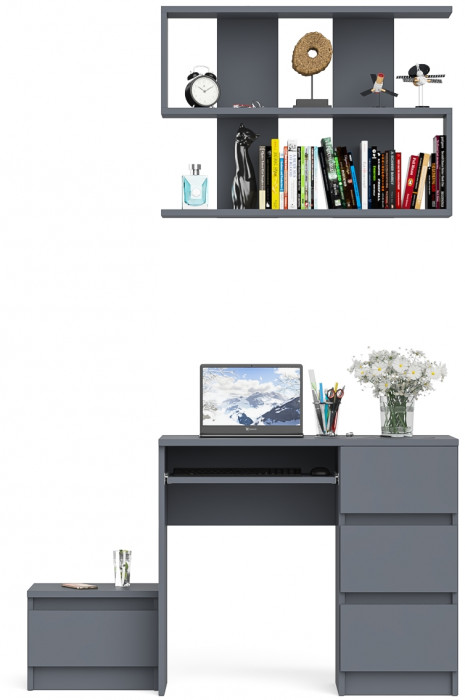 Мори Стол компьютерный МС-6 правый + Тумба ТМП400.1 + Полка 900, цвет графит, ШхГхВ 130,4х50х209,6 см., НЕ универсальная сборка