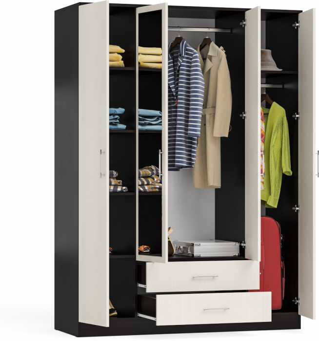 Фиеста Шкаф 4-х створчатый, цвет венге/дуб лоредо, ШхГхВ 160х61х220 см.