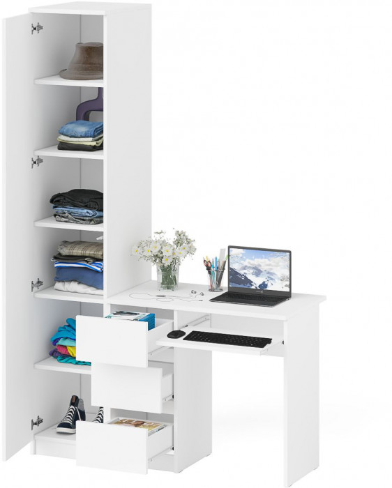 Мори компьютерный стол МС-6 левый + Пенал МШ400.1, белый