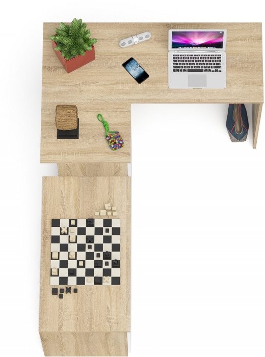 Мори Стол компьютерный МС-16 левый + Тумба МА900.1, цвет дуб сонома/белый, ШхГхВ 214,8х84,9х76,6 см., выдвижные ящики слева, НЕ универсальная сборка