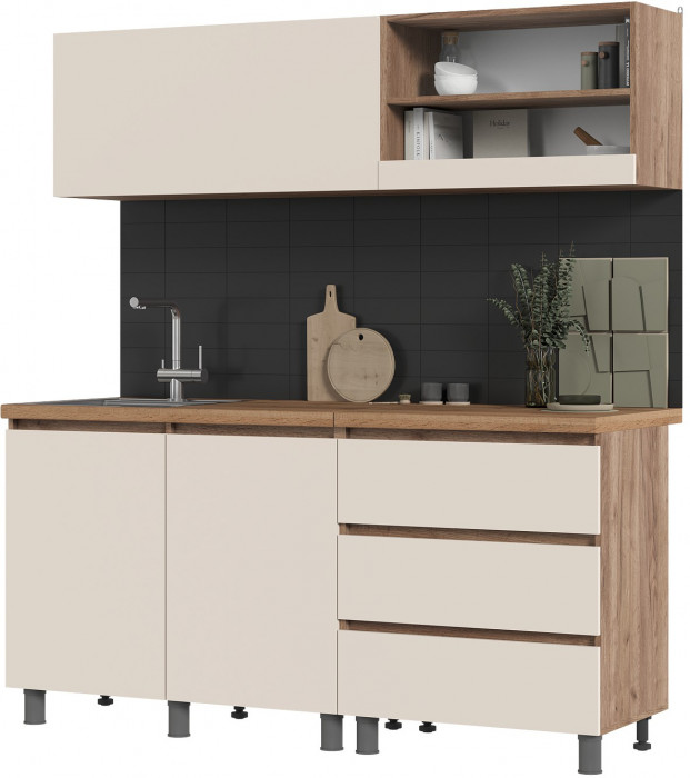 Кухня Хелен 1,7 Фасад кашемир/Корпус дуб крафт табачный