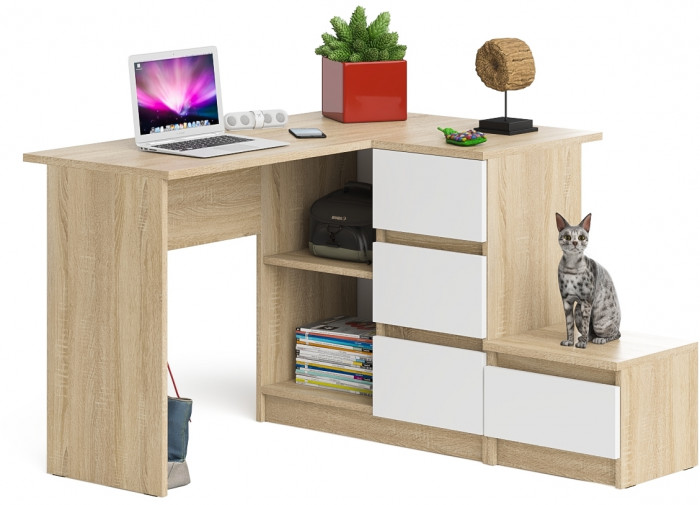Мори Стол компьютерный МС-16 правый + Тумба ТМП400.1, цвет дуб сонома/белый, ШхГхВ 164,8х84,9х76,6 см., выдвижные ящики справа, НЕ универс. сборка