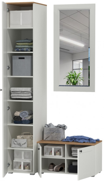 Остин Прихожая 24, цвет белый шагрень/дуб крафт золотой, ШхГхВ 120х54,3х229,6 см., универсальная сборка