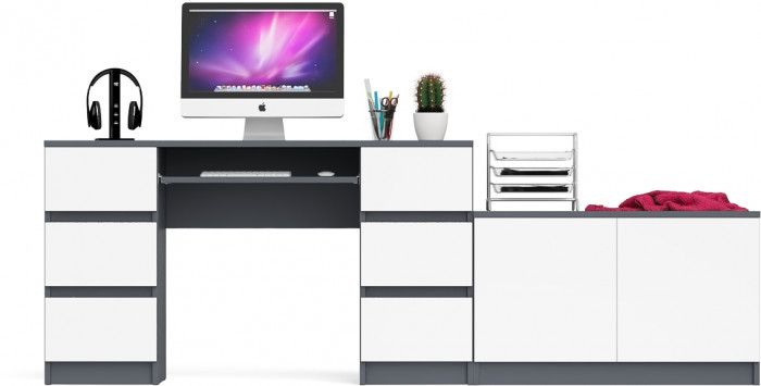 Мори компьютерный стол МС-2 + Тумба МА900.1, графит/белый