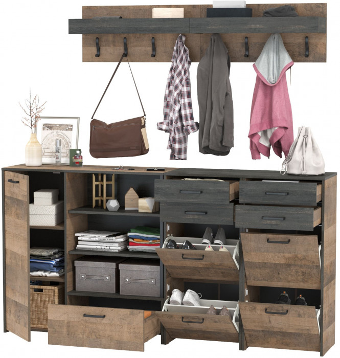 Трувор Прихожая 162, цвет дуб гранж песочный/интра, ШхГхВ 209х37х195 см., универсальная сборка