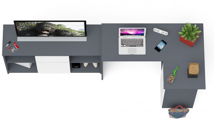 Мори Стол компьютерный МС-16 правый + Тумба МТВ1204.1, цвет графит/белый, ШхГхВ 244,8х84,9х76,6 см., выдвижные ящики справа, НЕ универсальная сборка