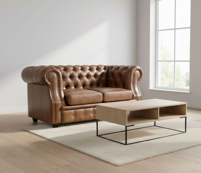 Диван Честер ЛОФТ 2-х местный, светло-коричневый