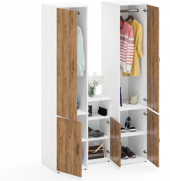 Лидер-8 Пенал МД 23Б + Пенал МД 23Б + Тумба МД 3.19, белый шагрень/крафт золото