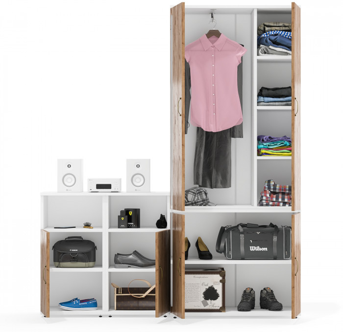 Лидер-8 Шкаф МД 20Б + Тумба МД 3.19 + Тумба МД 3.19, белый шагрень/крафт золото