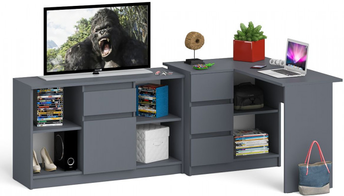 Мори компьютерный стол МС-16 левый + Тумба МТВ1204.1, графит