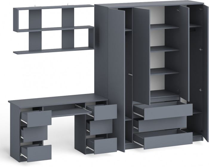 Мори компьютерный стол МС-2 + Шкаф МШ1600.1 + Полка 1200, графит