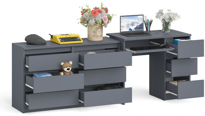 Мори компьютерный стол МС-6 правый + Комод МК1200.6, графит