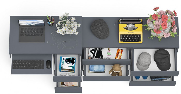 Мори компьютерный стол МС-6 правый + Комод МК1200.6, графит