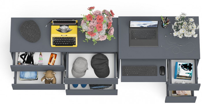 Мори компьютерный стол МС-6 правый + Комод МК1200.6, графит