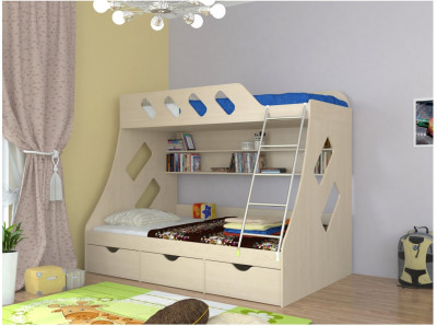 Дельта-20.01 Детская двухъярусная кровать с лестницей (Дуб молочный, Дуб молочный)