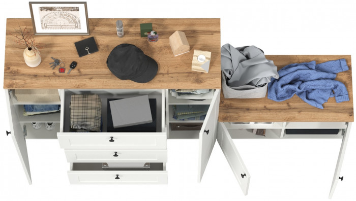 Остин 16.221 Комод + 13.257 Тумба, белый шагрень/дуб крафт золотой