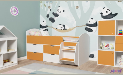 Кровать-чердак Малыш 7 (Белое дерево/Оранжевый)