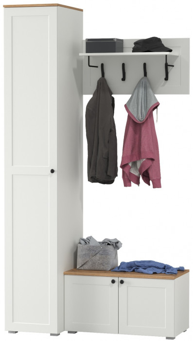 Остин Прихожая 25, цвет белый шагрень/дуб крафт золотой, ШхГхВ 120х54,3х229,6 см., универсальная сборка