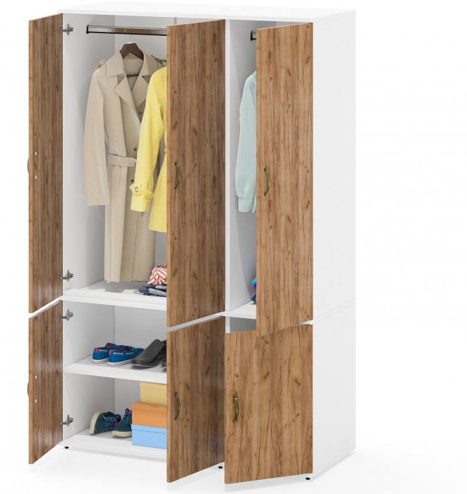 Лидер-8 Модуль Пенал МД 23Б + Шкаф МД 19Б, белый шагрень/крафт золото