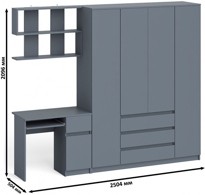 Мори компьютерный стол МС-1 правый + Шкаф МШ1600.1 + Полка 900, графит