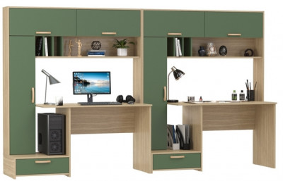 Лайт Стол письменный 03.243Н + Лайт Стол письменный 03.243Н, цвет плэйн/дымчатый зелёный, ШхГхВ 300,4х57,3х179,9 см., НЕ универсальная сборка