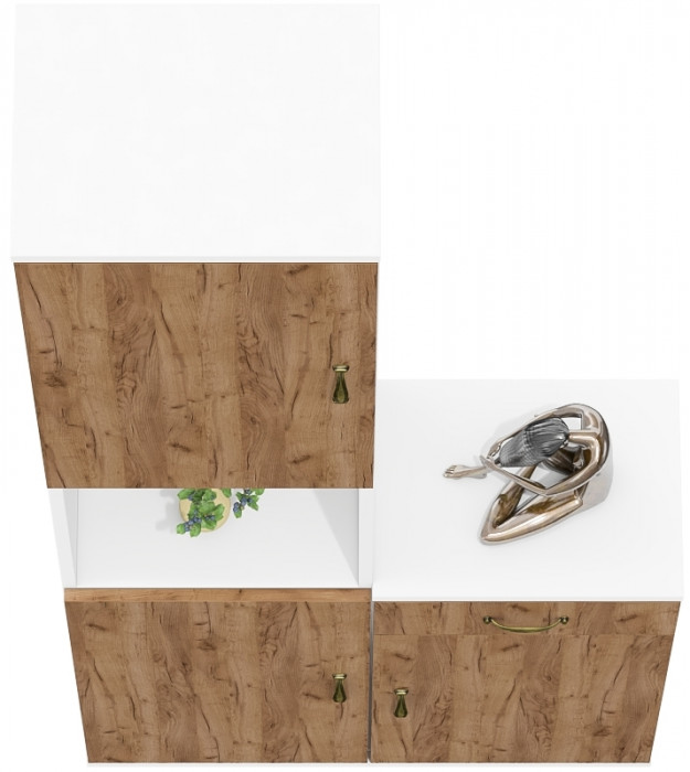 Лидер-8 Пенал + Тумба МД 3.15, цвет белый шагрень/крафт золото, ШхГхВ 80х30х190 см., универсальная сборка