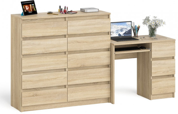 Мори Стол компьютерный МС-6 правый + Комод МК1200.10, цвет дуб сонома, ШхГхВ 210,4х50х115 см., выдвижные ящики справа, НЕ универсальная сборка