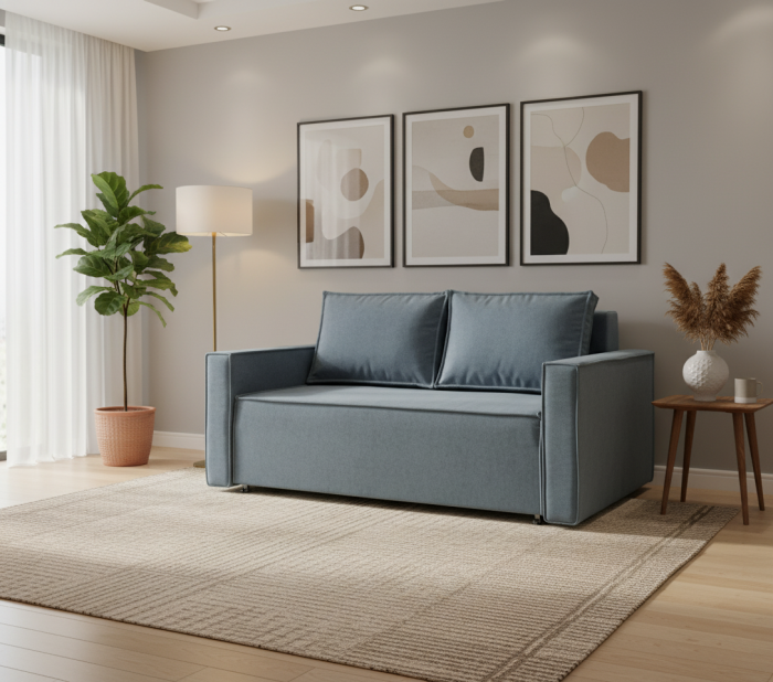 Диван-аккордеон Лофт 140х200, ППУ, велюр серый