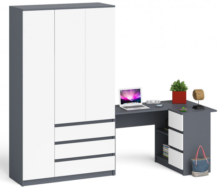 Мори компьютерный стол МС-16 правый + Шкаф МШ1200.1, графит/белый