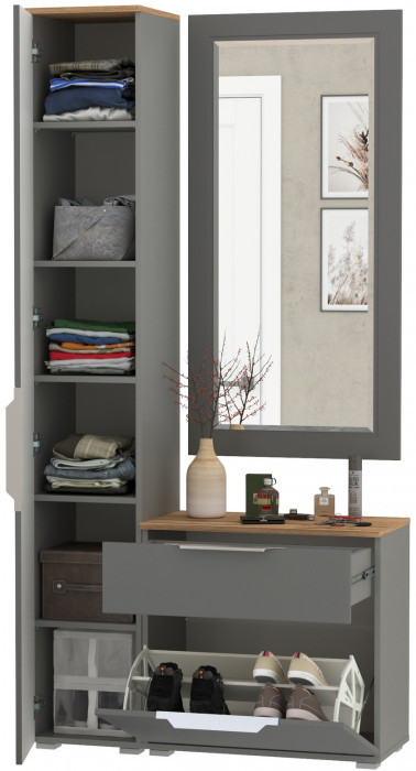 Октава Прихожая 42, серый графит/дуб крафт золотой/фасады МДФ серый графит