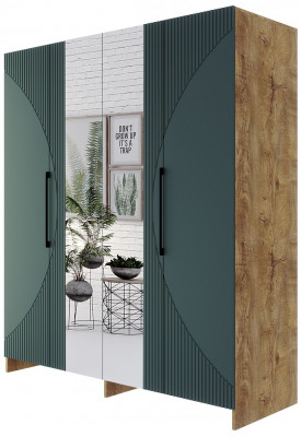 Шкаф 4-х дверный "Монтале" - Дуб канзас/Зеленый матовый