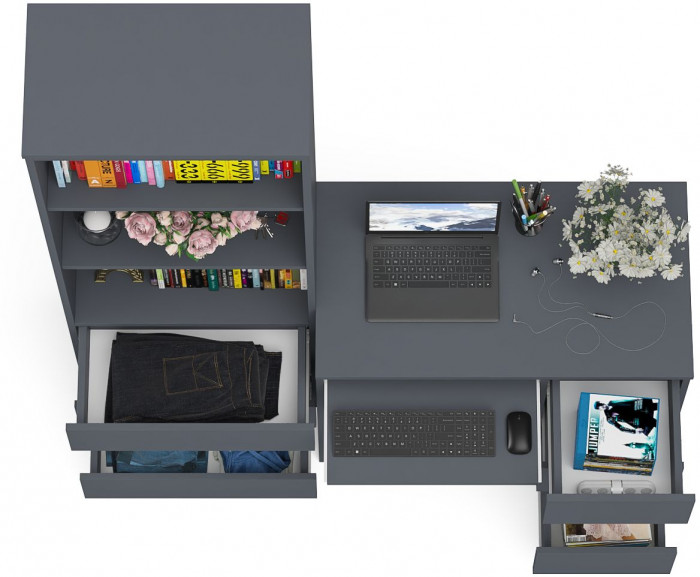 Мори Стол компьютерный МС-6 правый + Стеллаж МСТ600.3, цвет графит, ШхГхВ 150,4х50х179,6 см., выдвижные ящики справа, НЕ универсальная сборка