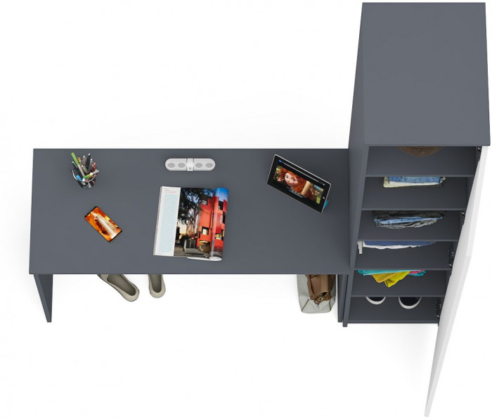 Мори Стол письменный МСП1200.1 + Пенал МШ400.1, цвет графит/белый, ШхГхВ 160,8х50,4х209,6 см., универсальная сборка
