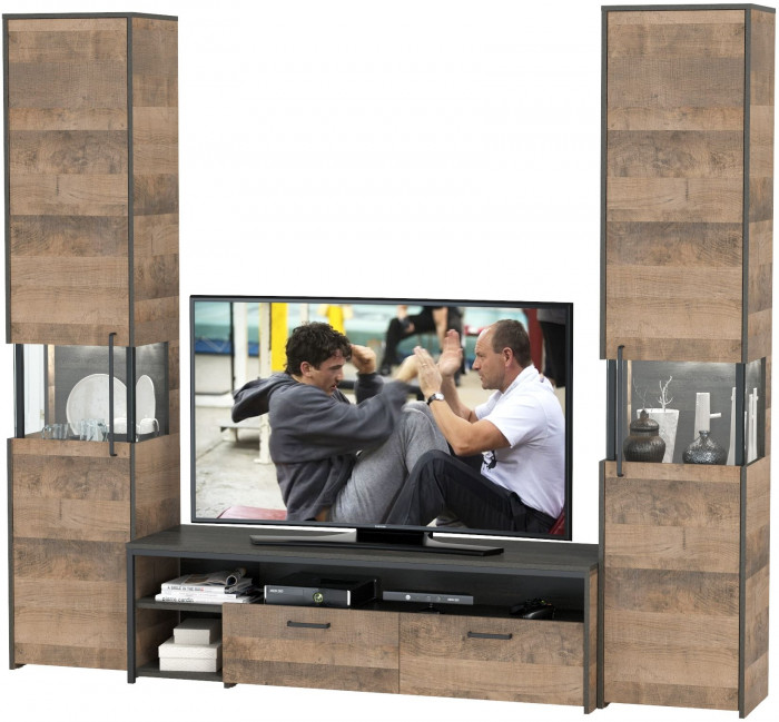 Трувор Гостиная 018, цвет дуб гранж песочный/интра, ШхГхВ 239,4х45,4х210 см., универсальная сборка