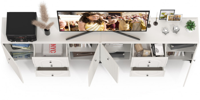 Валенсия Спальня 13.309 Комод + 13.309 Комод, цвет ЛДСП белый шагрень/МДФ белый шагрень, ШхГхВ 266,4х38,4х87,5 см.