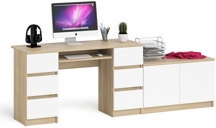 Мори компьютерный стол МС-2 + Тумба МА900.1, дуб сонома/белый