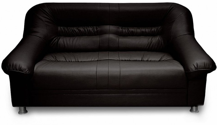 Диван кожаный черный, прямой 2-х местный, для дома, офиса, гостиной, кабинета Карелия