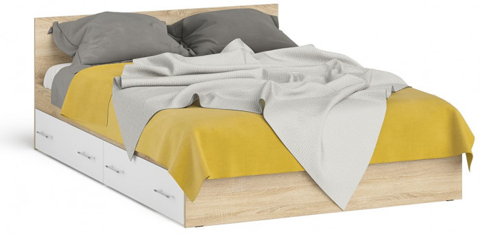 Мори Кровать с ящиками 1400, дуб сонома/белый