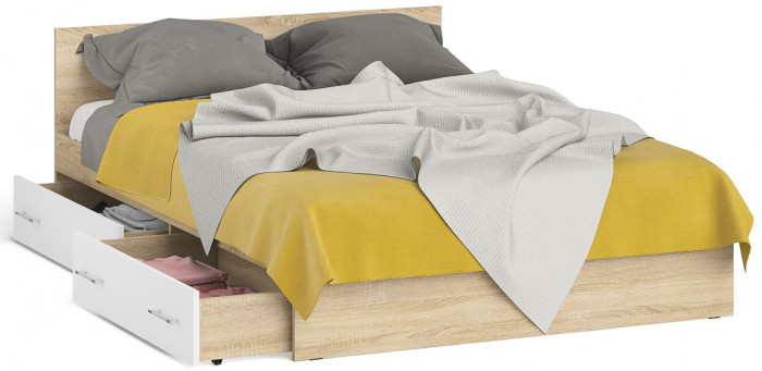 Мори Кровать с ящиками 1400, дуб сонома/белый