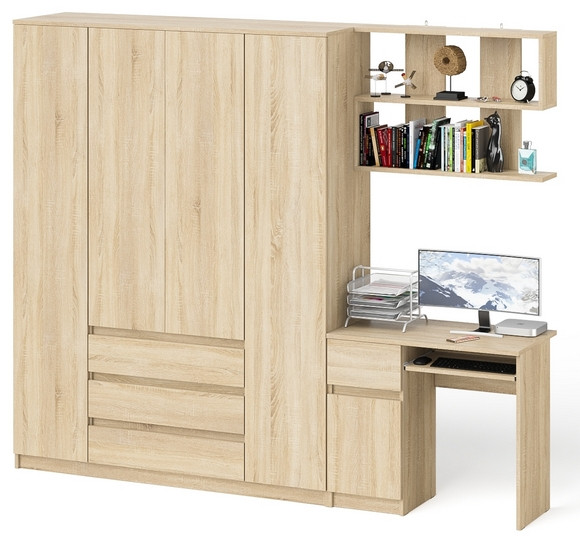 Мори компьютерный стол МС-1 левый + Шкаф МШ1600.1 + Полка 900, дуб сонома