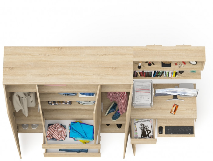 Мори компьютерный стол МС-1 левый + Шкаф МШ1600.1 + Полка 900, дуб сонома