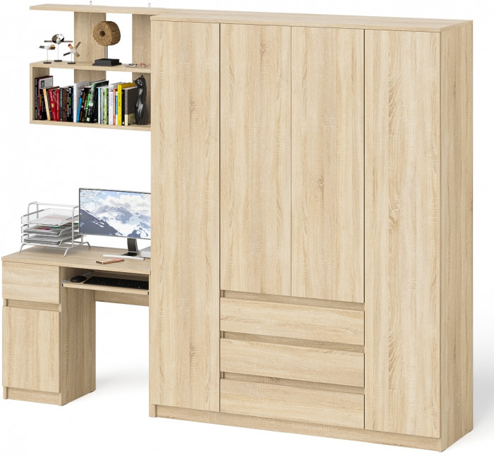 Мори компьютерный стол МС-1 левый + Шкаф МШ1600.1 + Полка 900, дуб сонома