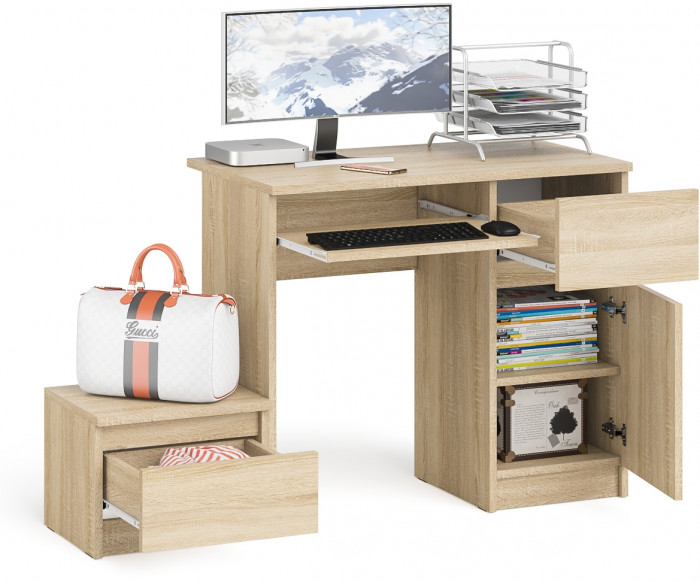 Мори компьютерный стол МС-1 правый + Тумба ТМП400.1, дуб сонома