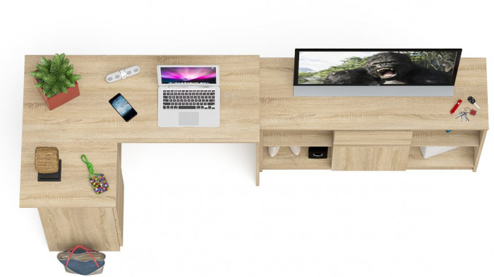 Мори компьютерный стол МС-16 левый + Тумба МТВ1204.1, дуб сонома